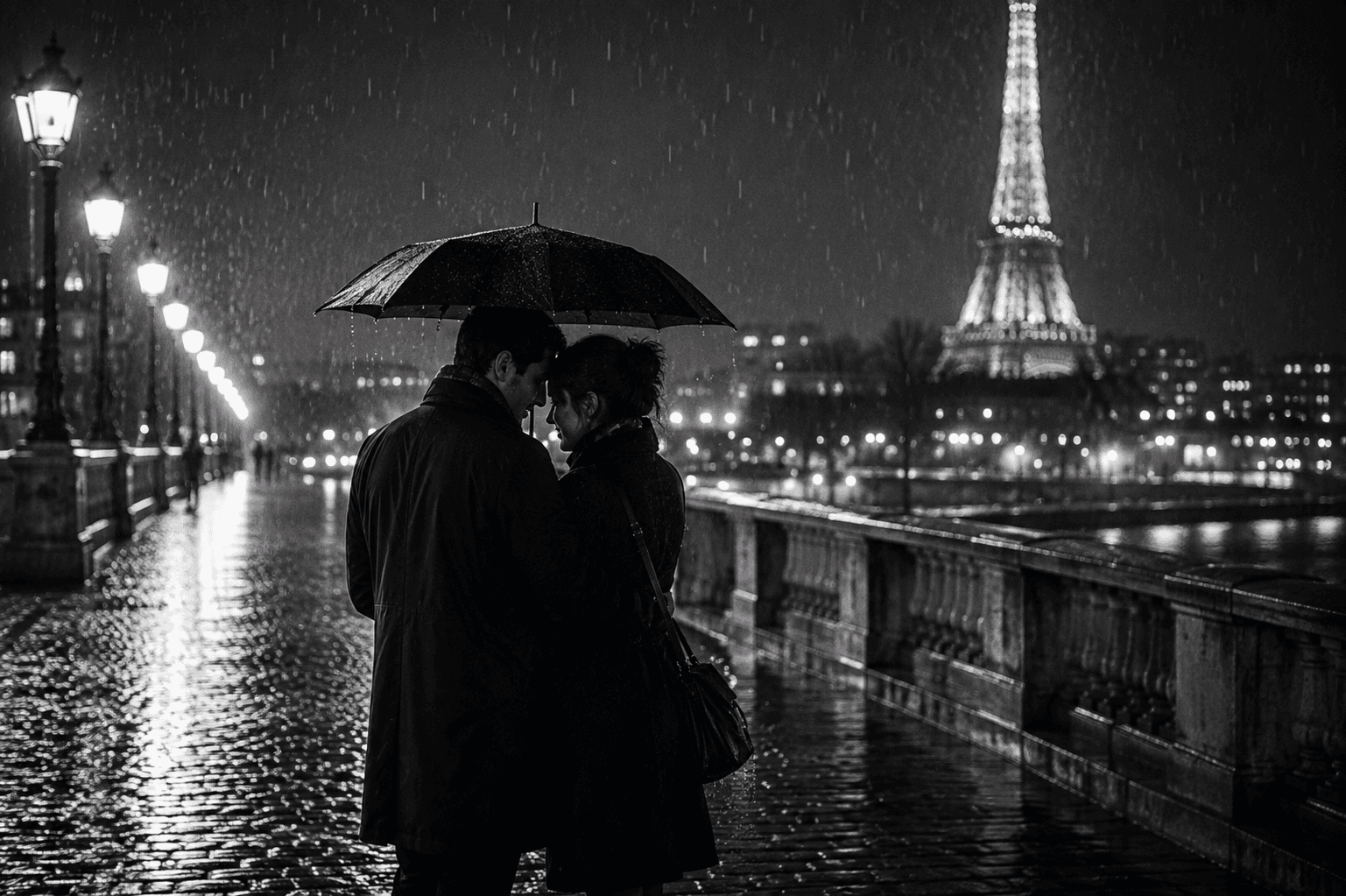 Black and White Parisian Umbrella Couple