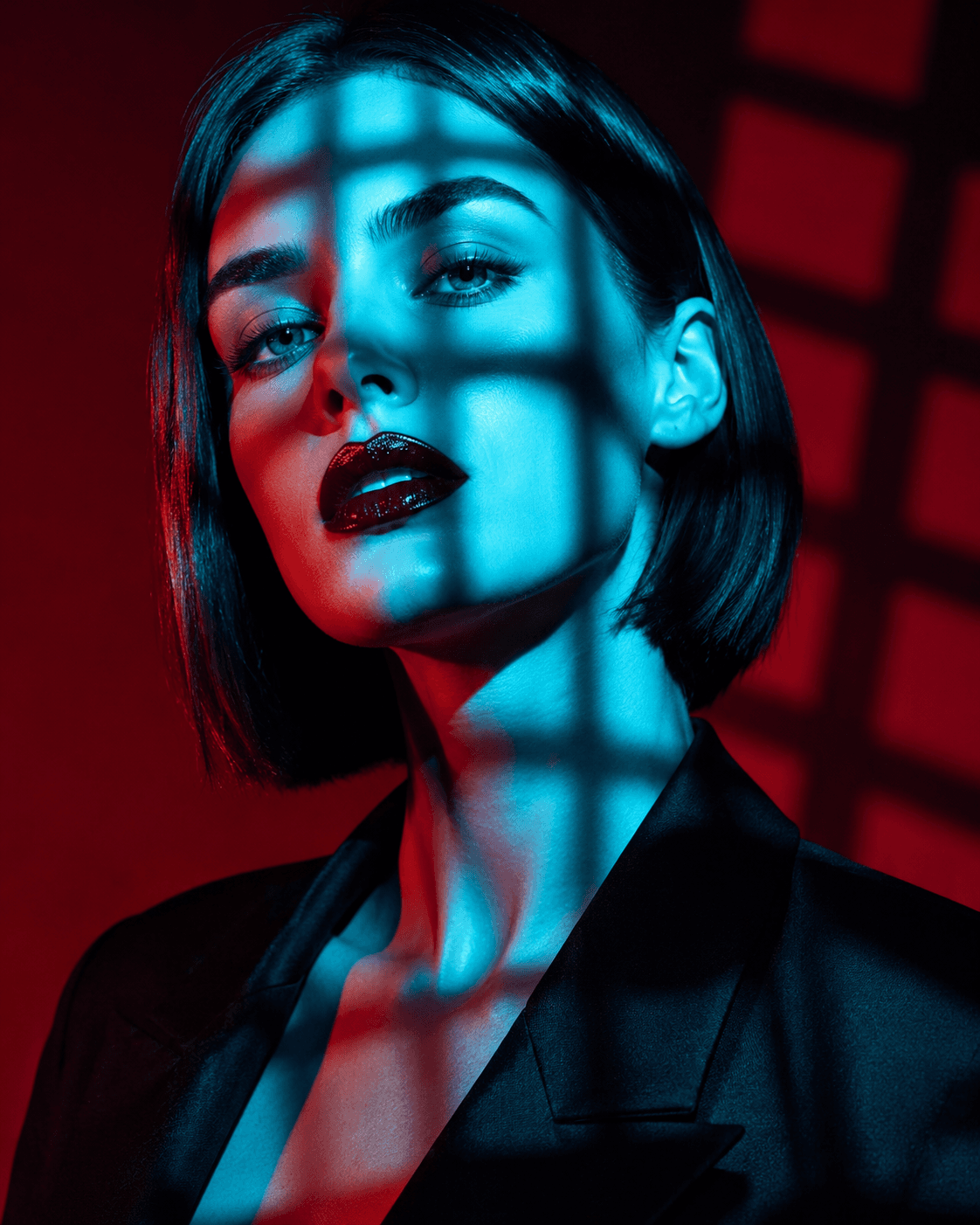 Dramatic Neon Shadow Portrait