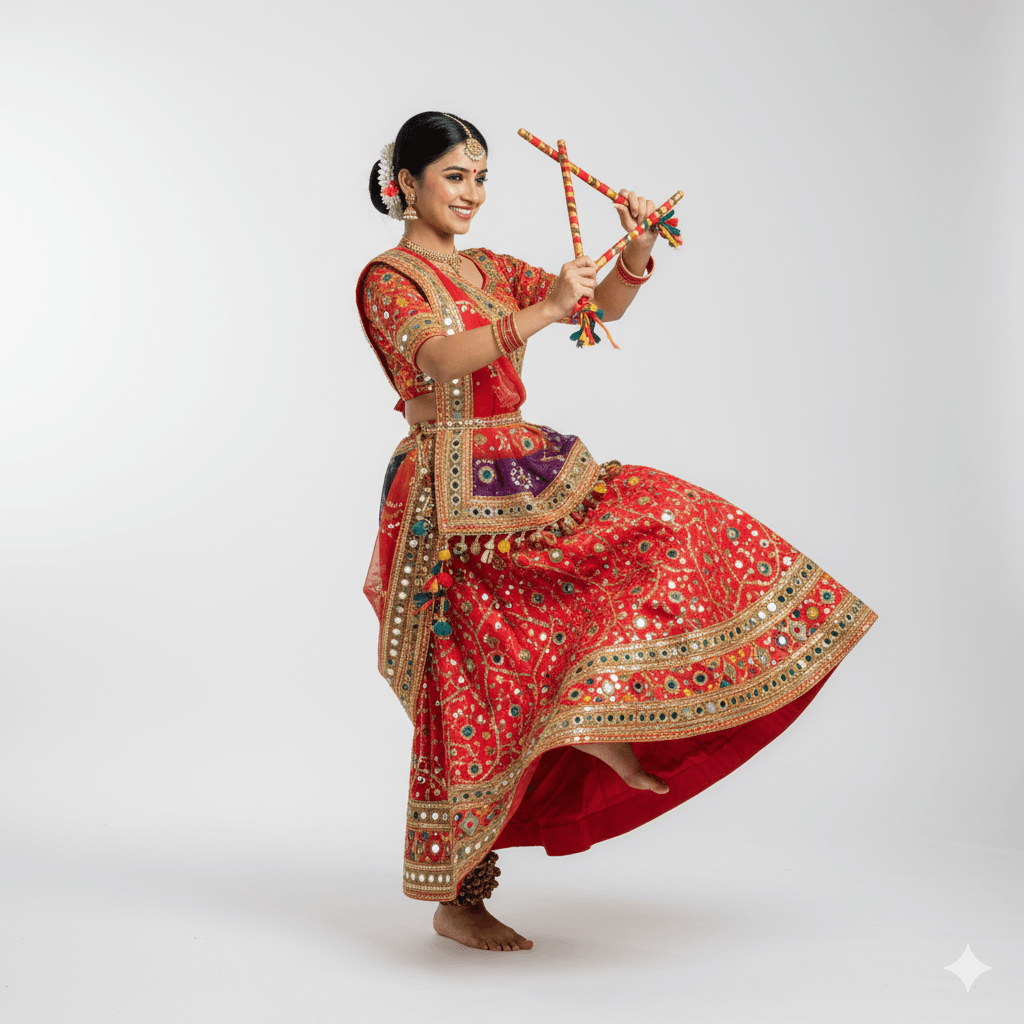 Black, Red, White Lehnga