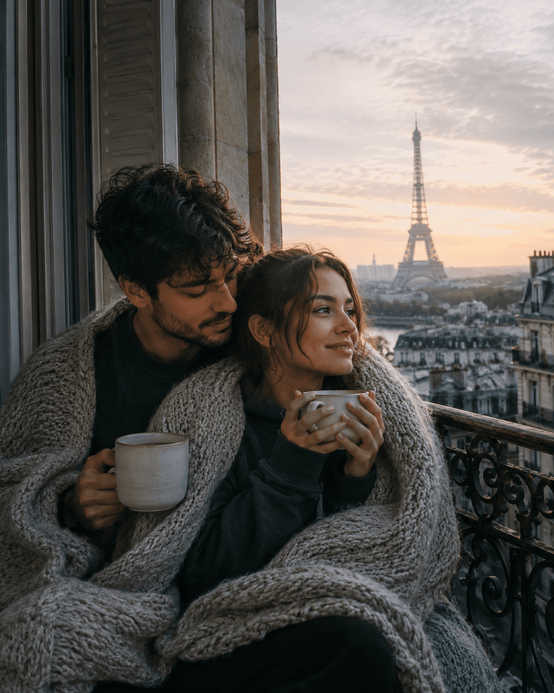 Paris Rooftop Coffee Couple 1